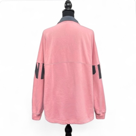 PINK Victoria’s Secret 1/4 Snap Logo Sweatshirt Size L Blush Pink Oversized - Picture 10 of 13